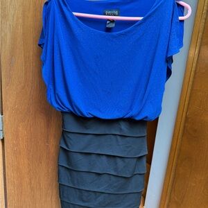 Enfocus Studio Royal Blue and Black Layered Mini Skirt